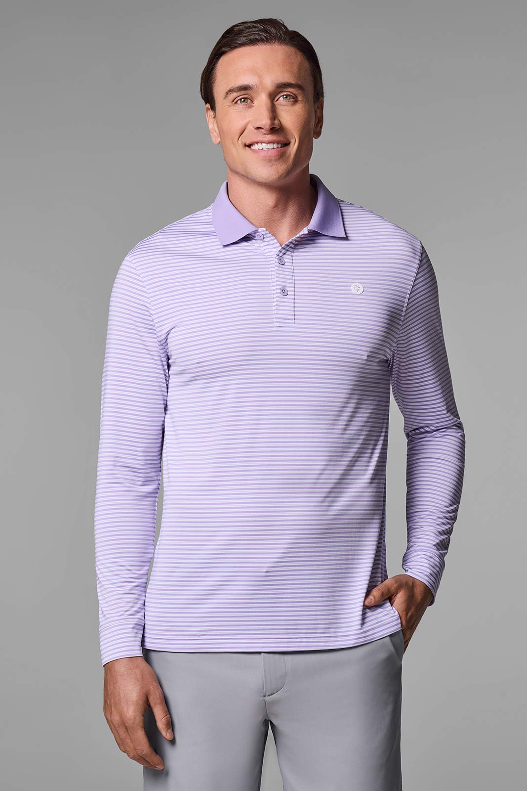 Men's Erodym Long Sleeve Sports Polo | Lavendula/White Stripe