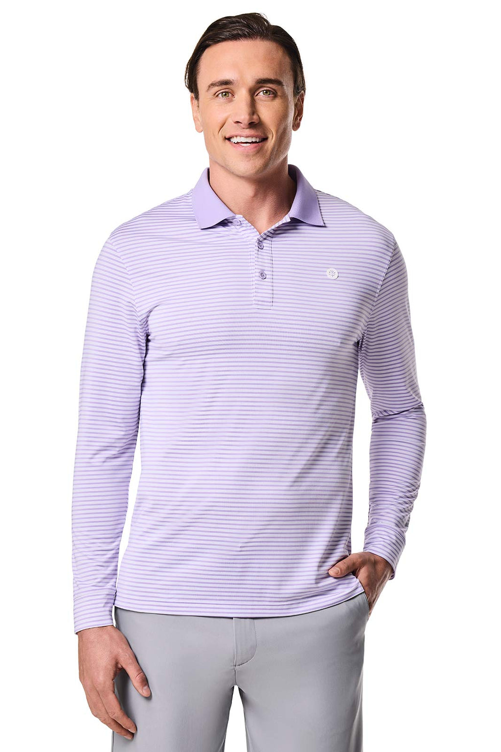 Men's Erodym Long Sleeve Sports Polo | Lavendula/White Stripe