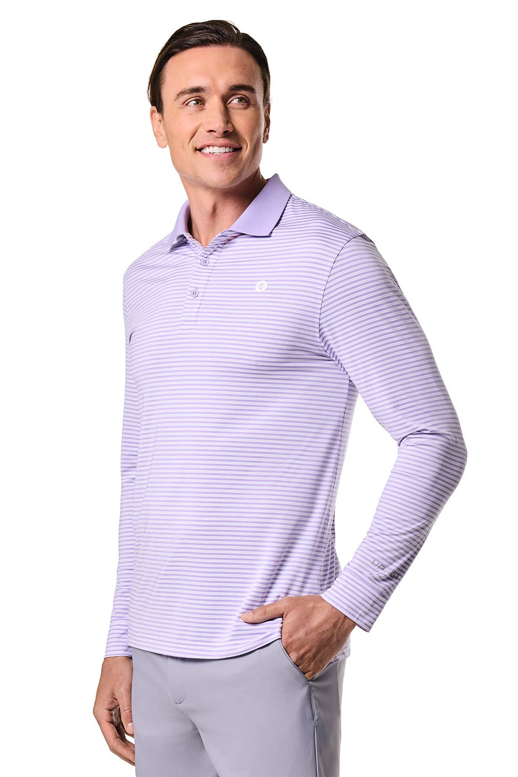 Men's Erodym Long Sleeve Sports Polo | Lavendula/White Stripe