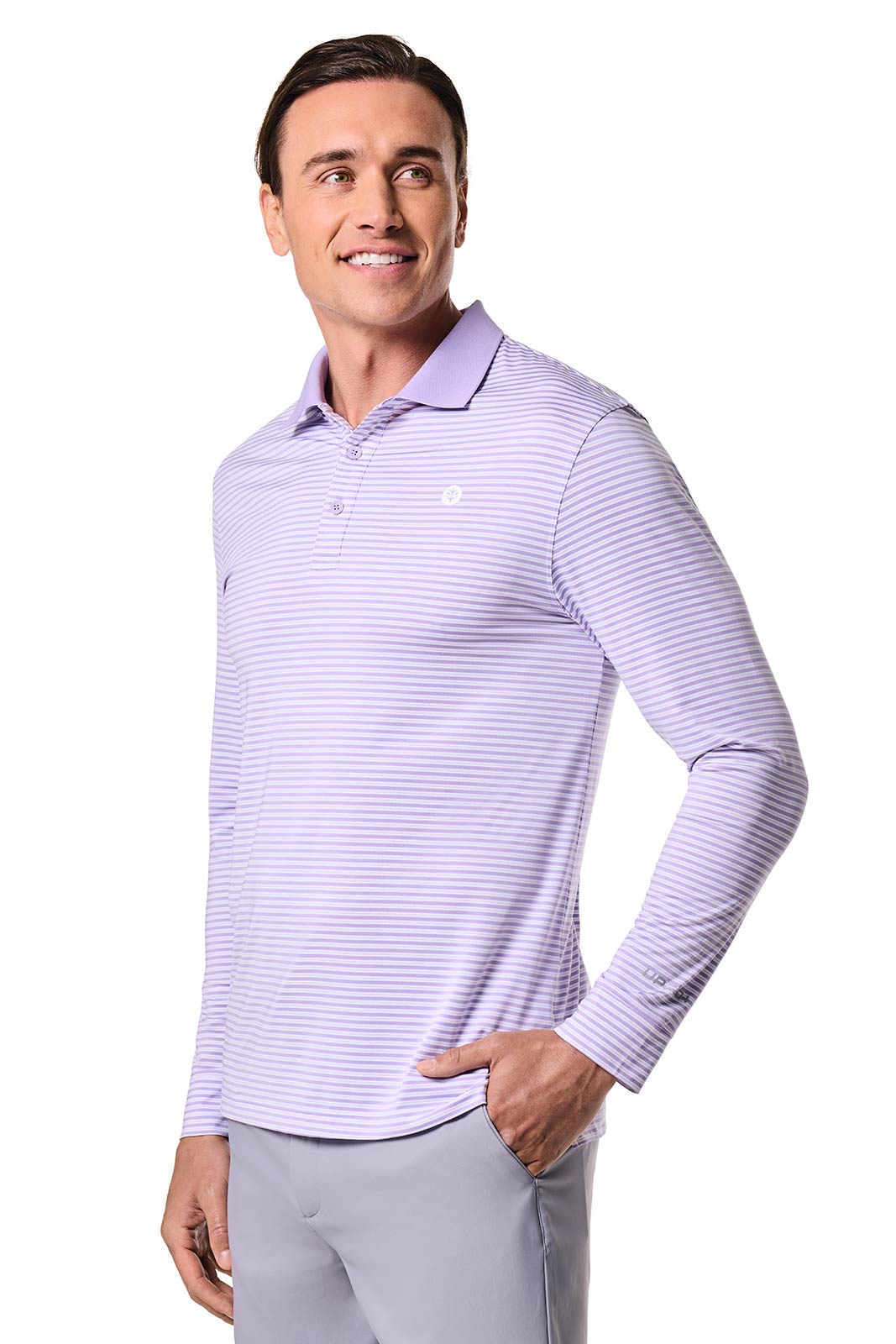 Men's Erodym Long Sleeve Sports Polo | Lavendula/White Stripe