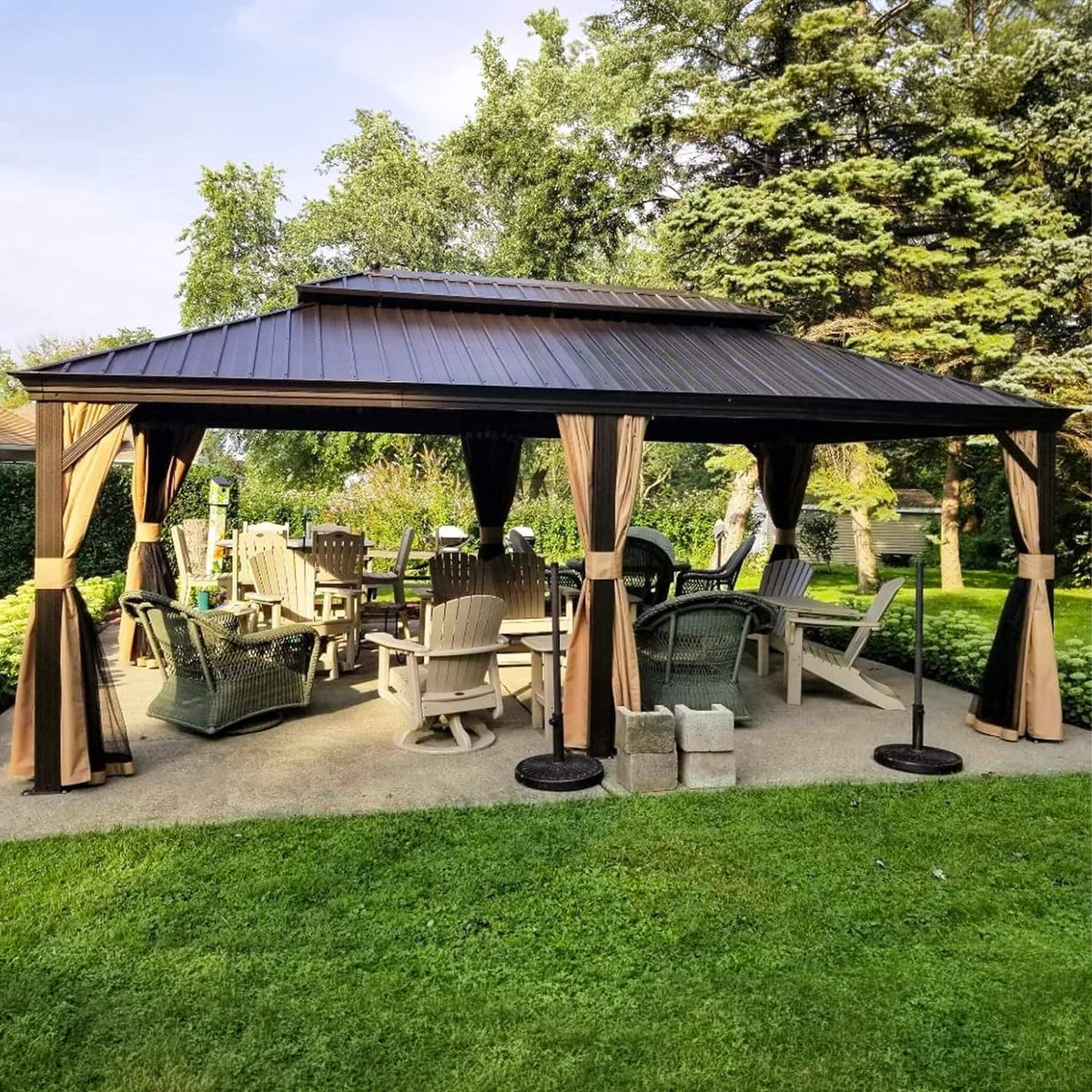 [12X20FT] Heavy-Duty Outdoor Backyard Hardtop Gazebo With Netting And Curtains (SAK18352)