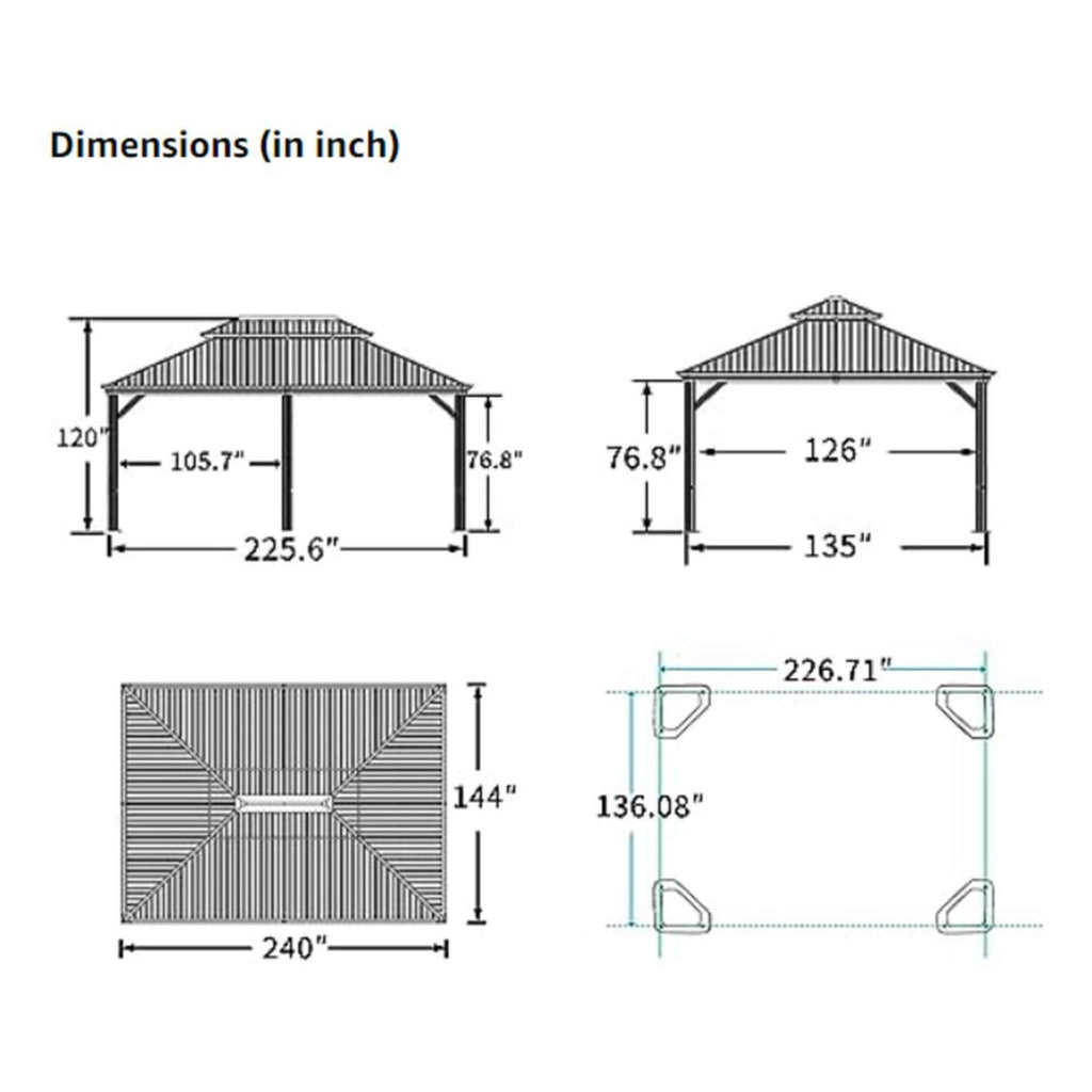 [12X20FT] Heavy-Duty Outdoor Backyard Hardtop Gazebo With Netting And Curtains (SAK18352)