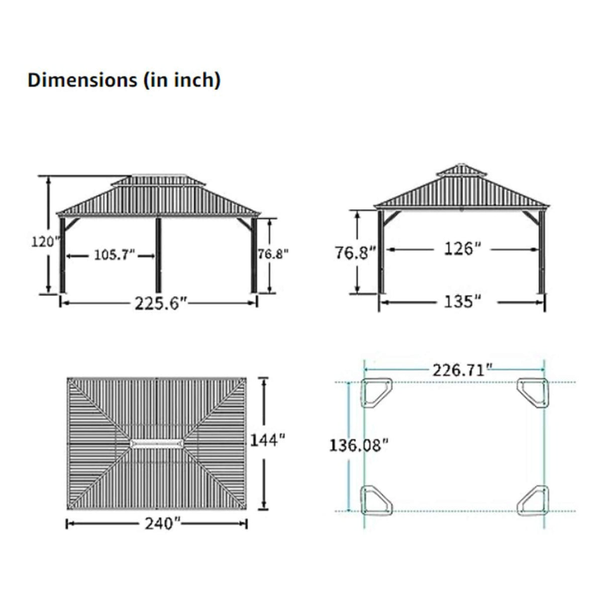 [12X20FT] Heavy-Duty Outdoor Backyard Hardtop Gazebo With Netting And Curtains (SAK18352)