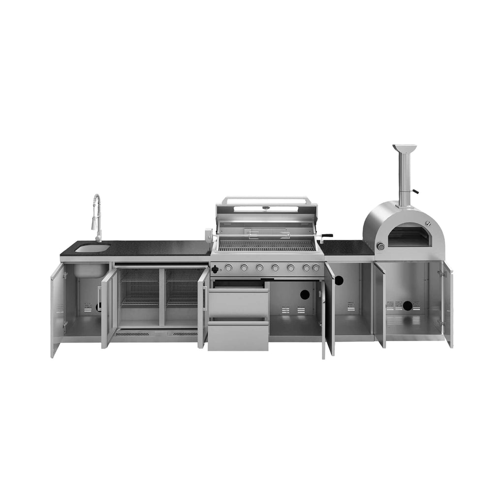 147-Inch 6-Burner 120K BTU Outdoor Kitchen Island With Pizza Oven, Rotisserie & Refrigerator (SAK96429)