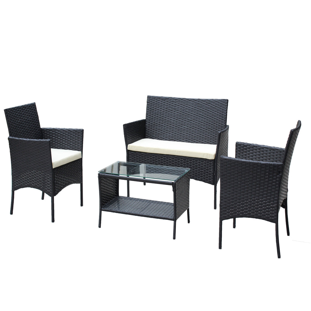 4 PC Rattan Patio Furniture Set with Cushioned Sofa - Black