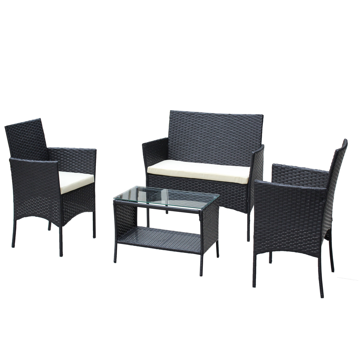 4 PC Rattan Patio Furniture Set with Cushioned Sofa - Black