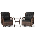 3 Pieces Patio Furniture Set PE Wicker Swivel Glider Chairs with 2-Tier Side Table and Cushions