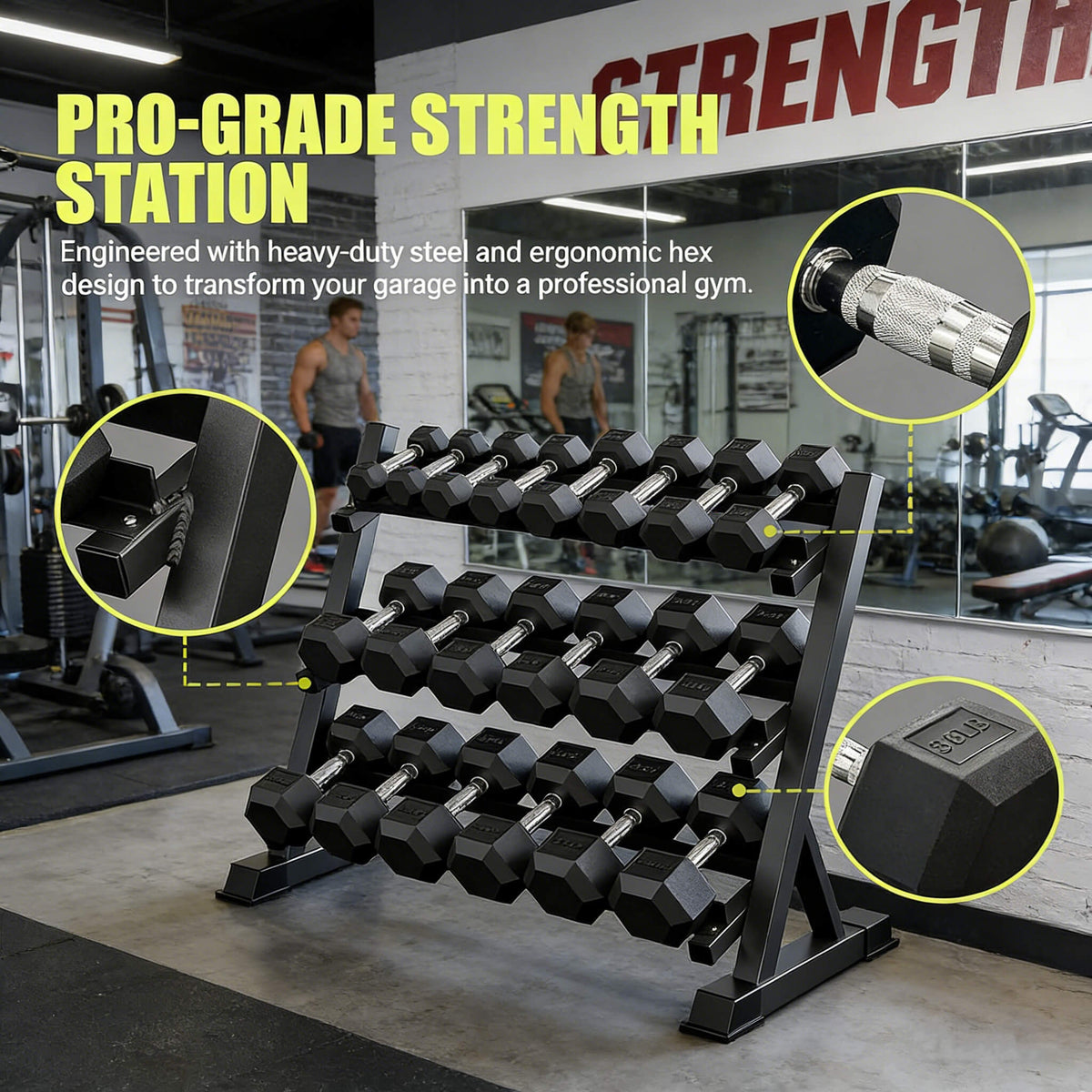 450-Pounds Rubber Hex Dumbbell Set With Rack (SAK90714)