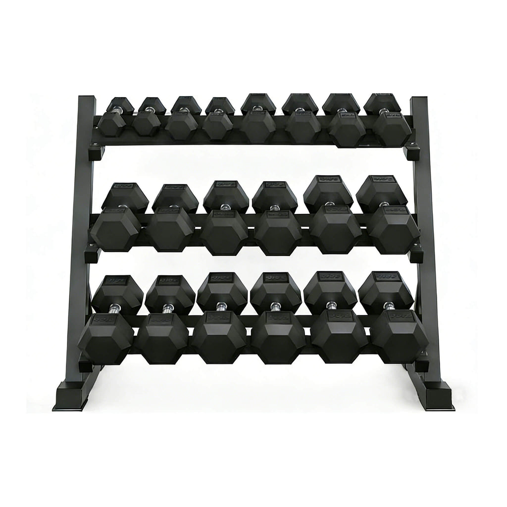 450-Pounds Rubber Hex Dumbbell Set With Rack (SAK90714)