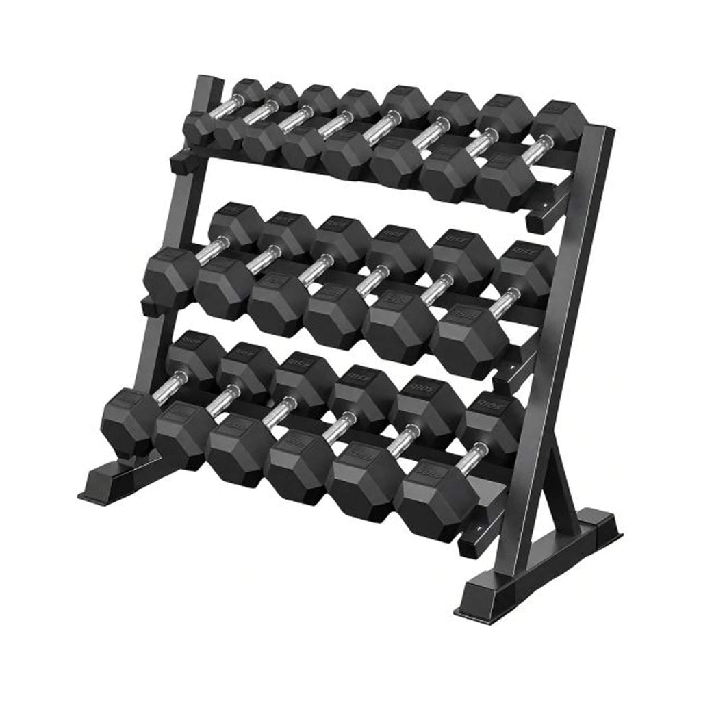 450-Pounds Rubber Hex Dumbbell Set With Rack (SAK90714)
