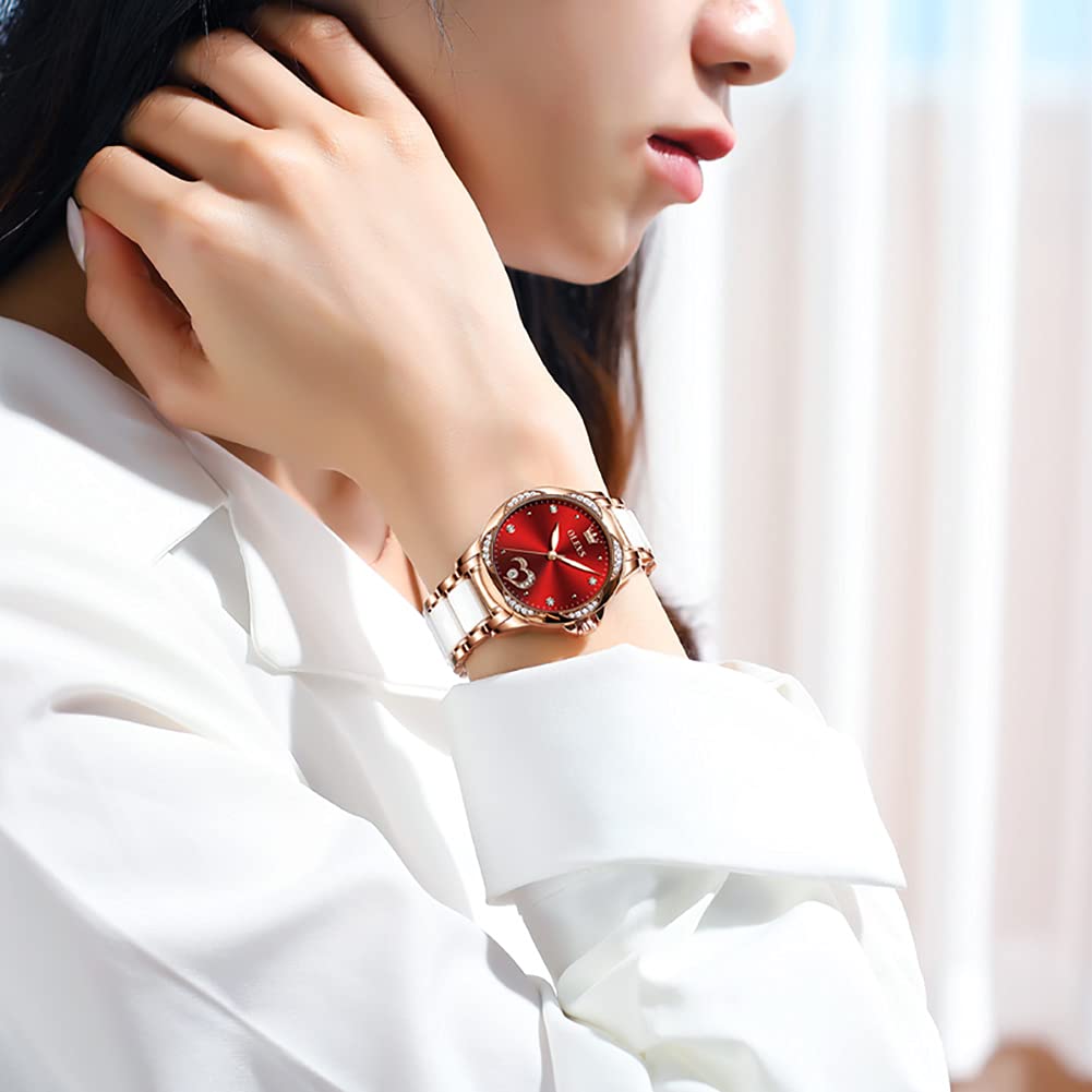 OLEVS Automatic Womens Watches Large Face Ceramic Self Winding Dress Watch for Women Diamond Waterproof Two Tone Stainless Steel Fashion Fashion Premium Bracelet No Battery Ladies Watches