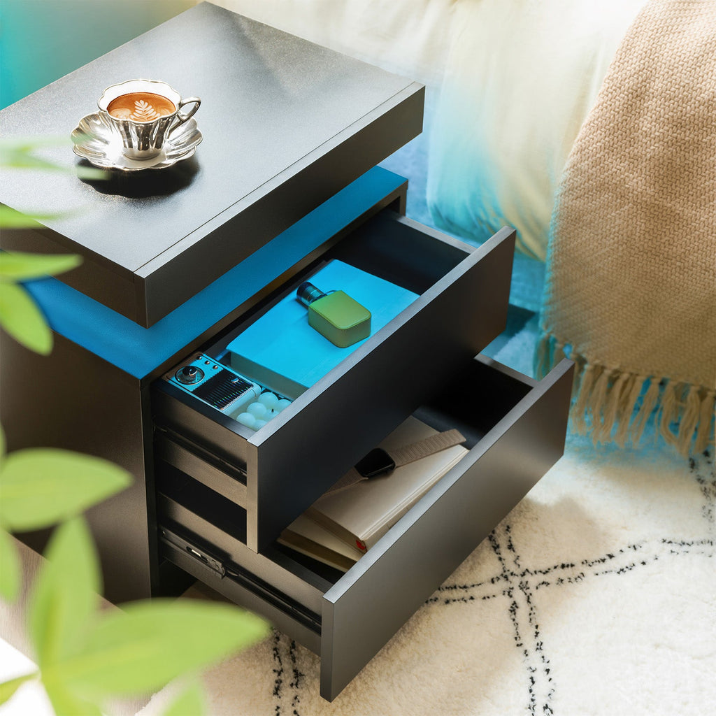 Modern LED Nightstand Bedside Table with 2 Drawers