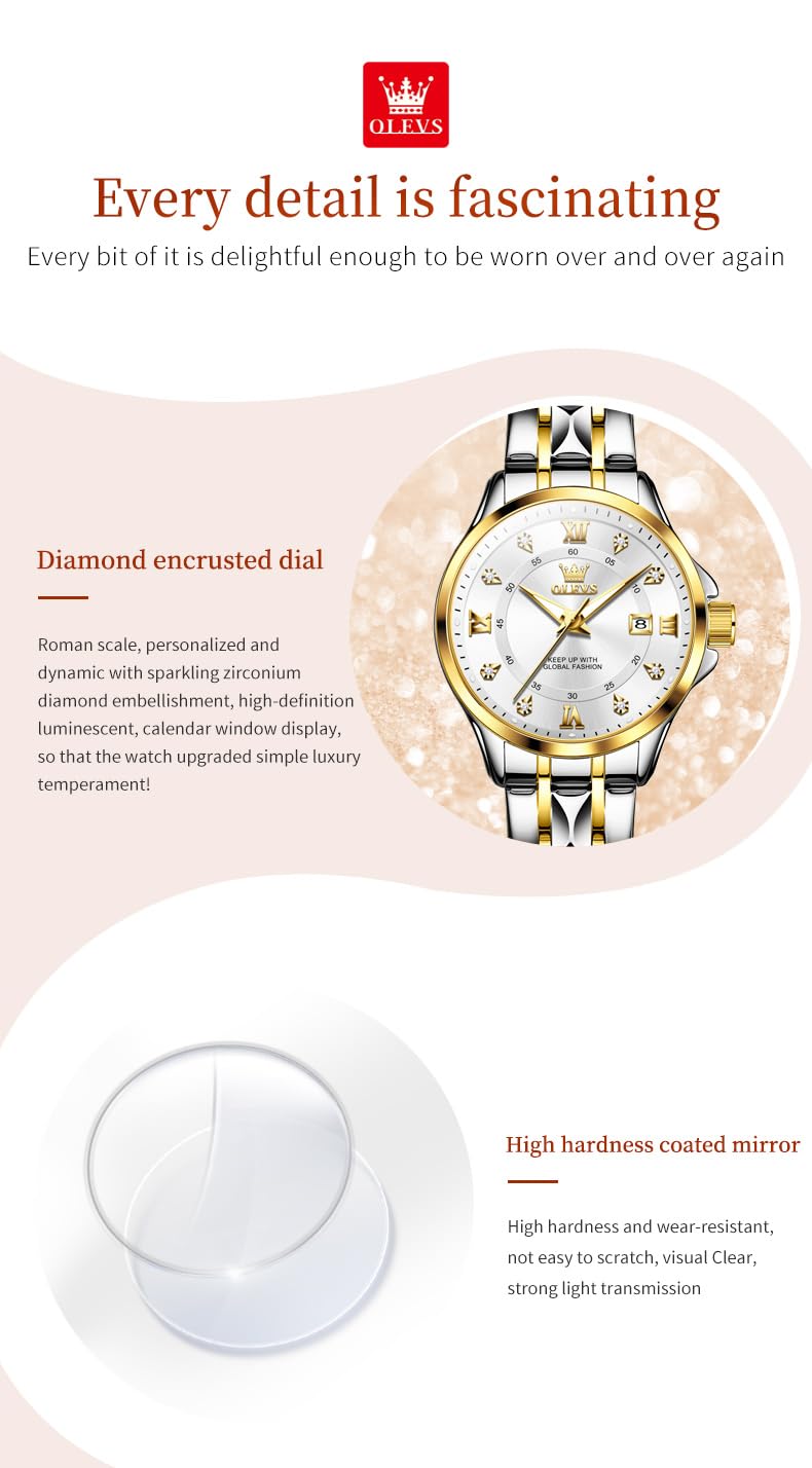 OLEVS Watch Women Two Tone Watches for Women with Date Dress Womens Watches for Small Wrists Luxury Easy Read Womens Watch Waterproof Blue/Black/Gold/Silver Dial Reloj para Mujer