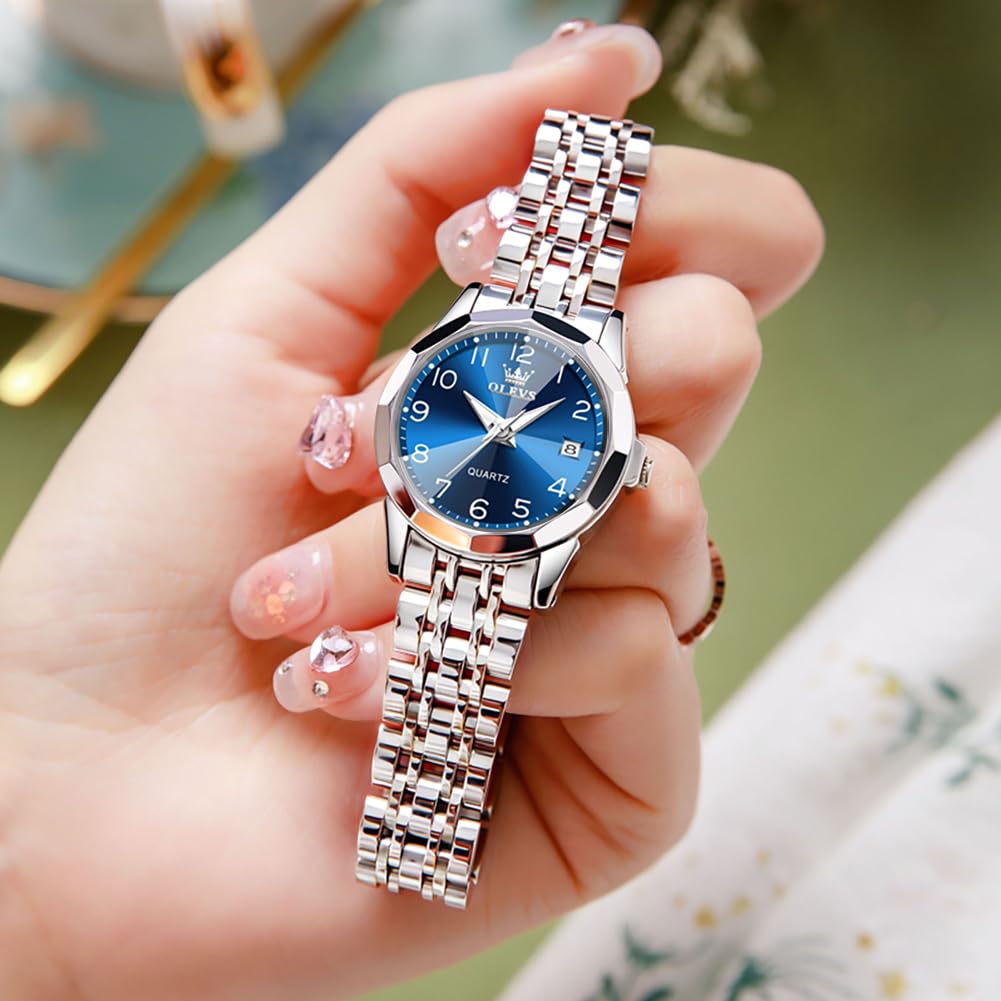 OLEVS Womens Watch Fashion Dress Diamond Female Watches for Ladies Analog Quartz Stainless Steel Waterproof Luminous Day Date Two Tone Wristwatch