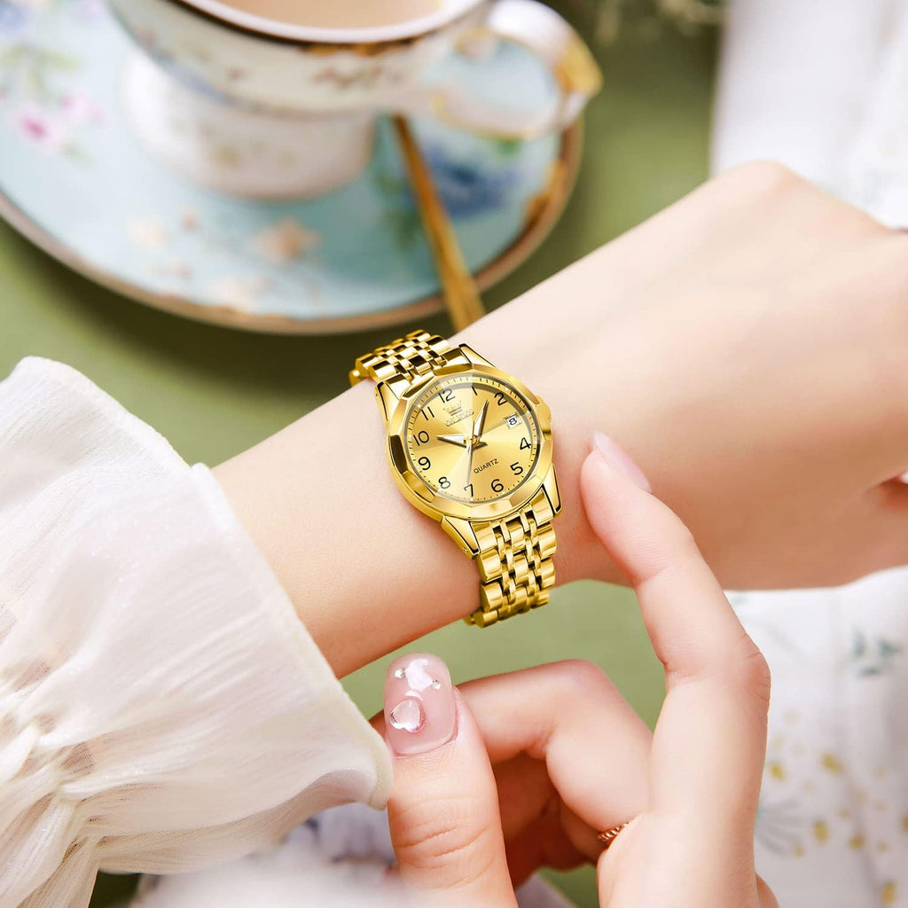 OLEVS Womens Watch Fashion Dress Diamond Female Watches for Ladies Analog Quartz Stainless Steel Waterproof Luminous Day Date Two Tone Wristwatch