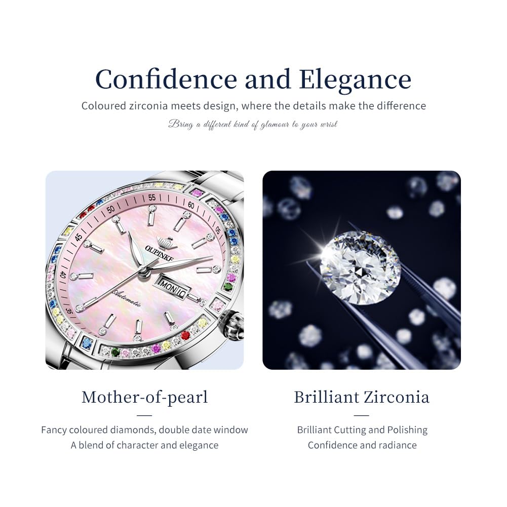 OLEVS Womens Watch Fashion Dress Diamond Female Watches for Ladies Analog Quartz Stainless Steel Waterproof Luminous Day Date Two Tone Wristwatch