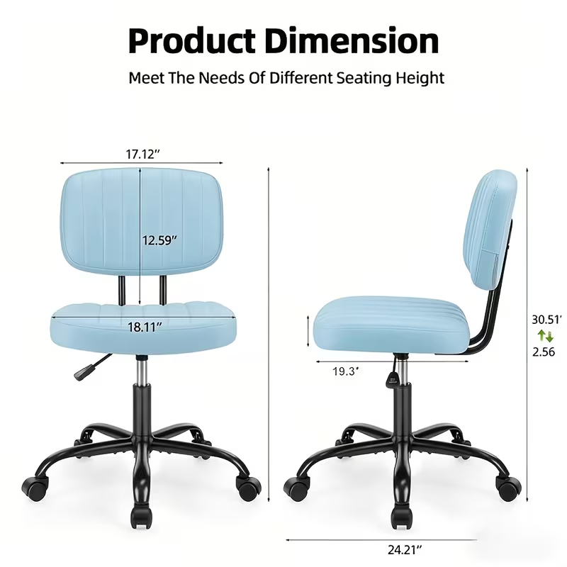 Adjustable Height Armless Office Desk Chair | White