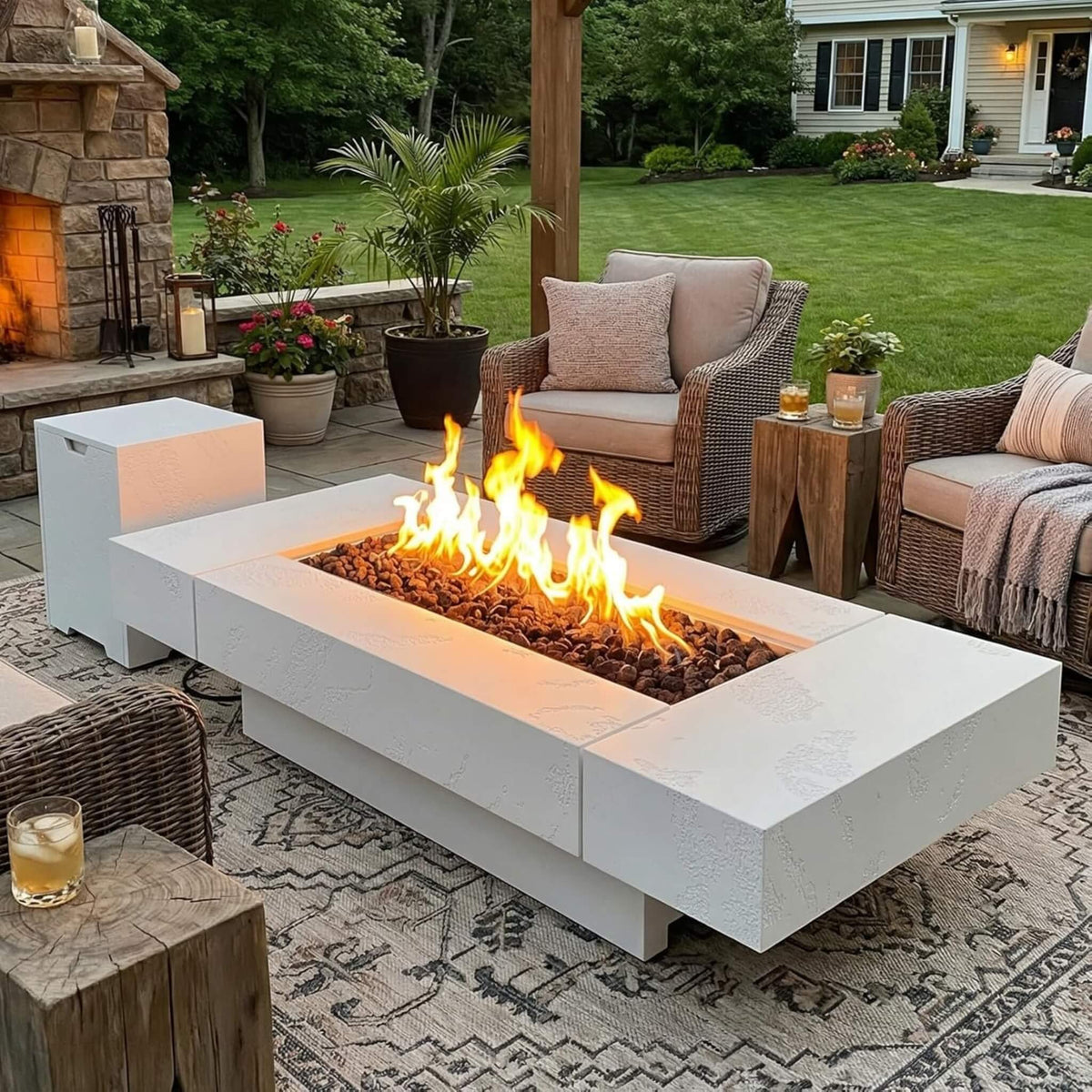 71-Inch Outdoor 60K BTU Fire Pit Table With Wind Guard (SAK41326)