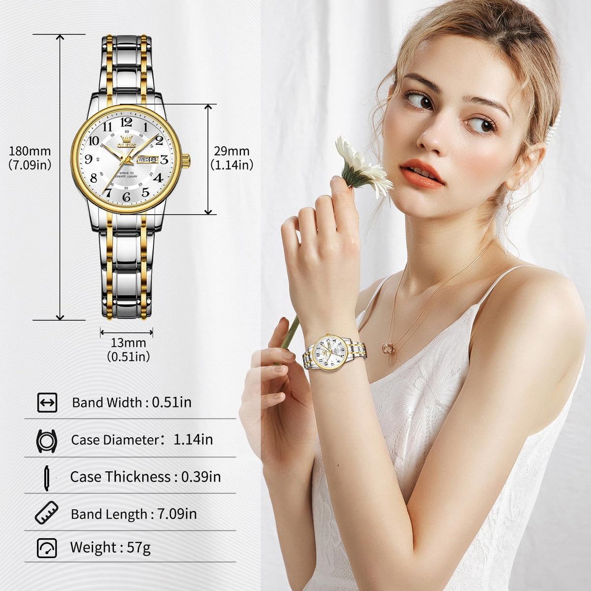 OLEVS Watch Women Two Tone Watches for Women with Date Dress Womens Watches for Small Wrists Luxury Easy Read Womens Watch Waterproof Blue/Black/Gold/Silver Dial Reloj para Mujer