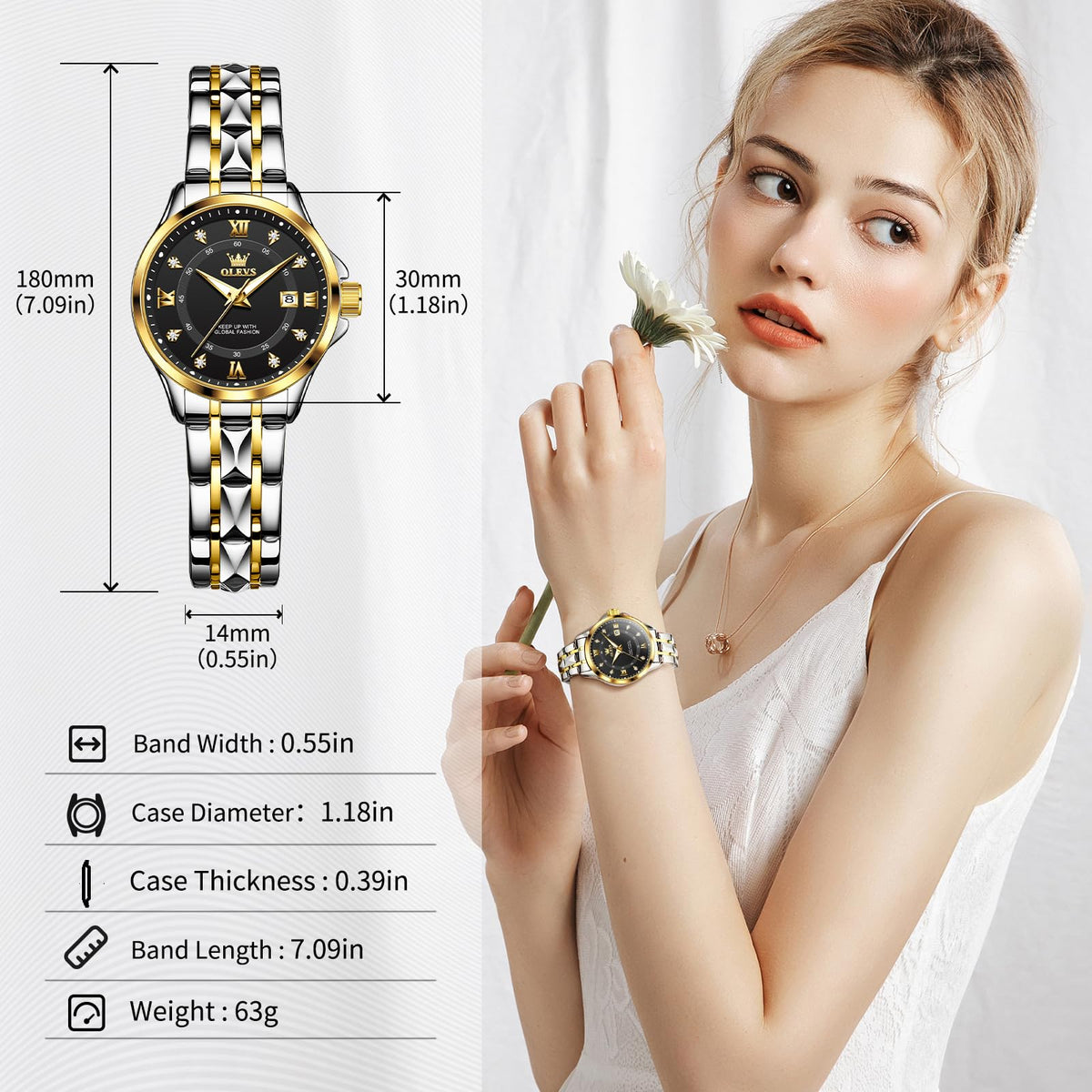 OLEVS Watch Women Two Tone Watches for Women with Date Dress Womens Watches for Small Wrists Luxury Easy Read Womens Watch Waterproof Blue/Black/Gold/Silver Dial Reloj para Mujer