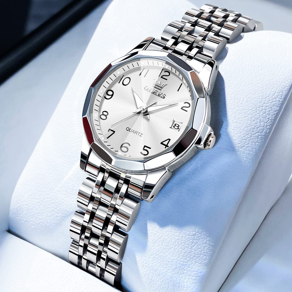 OLEVS Womens Watch Fashion Dress Diamond Female Watches for Ladies Analog Quartz Stainless Steel Waterproof Luminous Day Date Two Tone Wristwatch