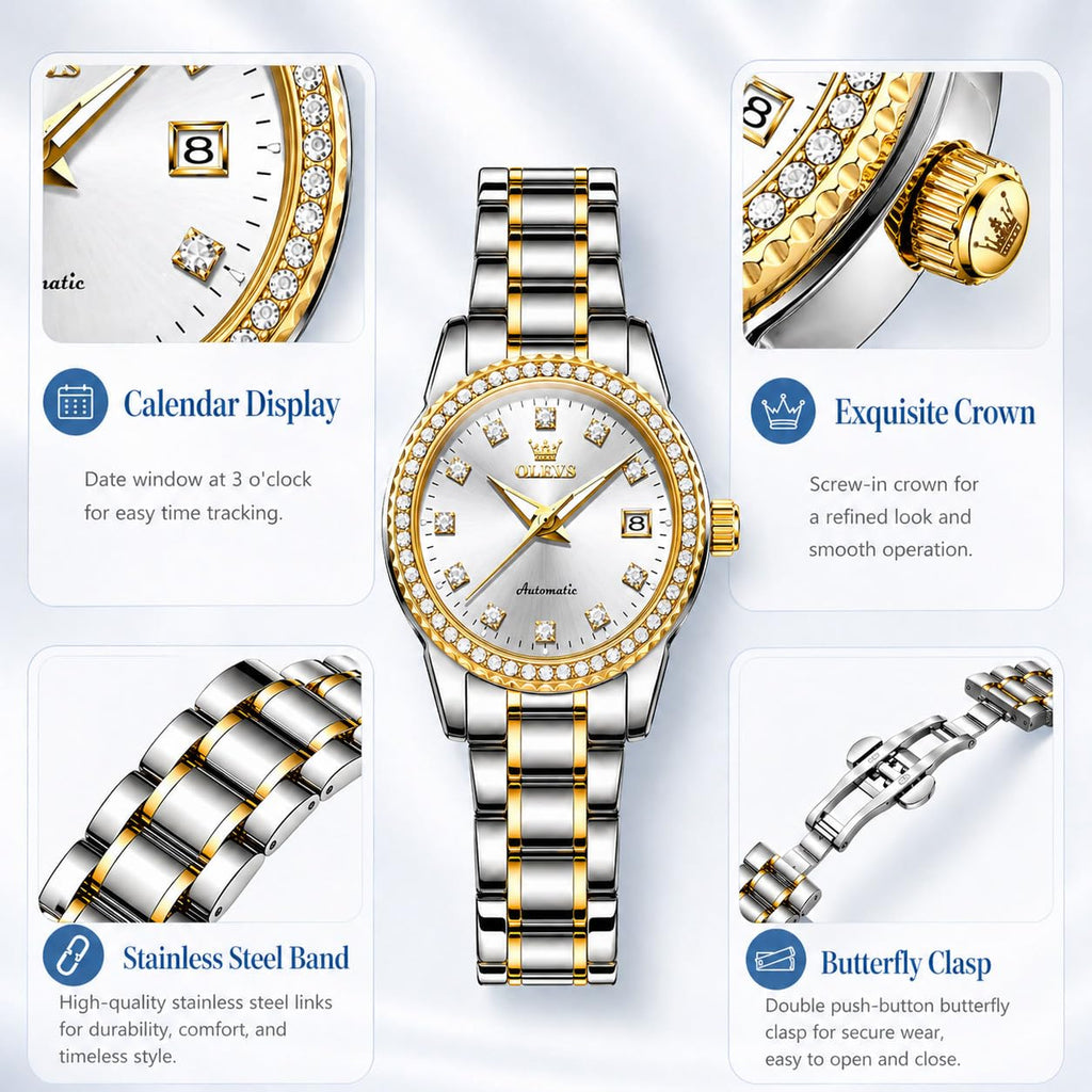 OLEVS Watch Women Two Tone Watches for Women with Date Dress Womens Watches for Small Wrists Luxury Easy Read Womens Watch Waterproof Blue/Black/Gold/Silver Dial Reloj para Mujer