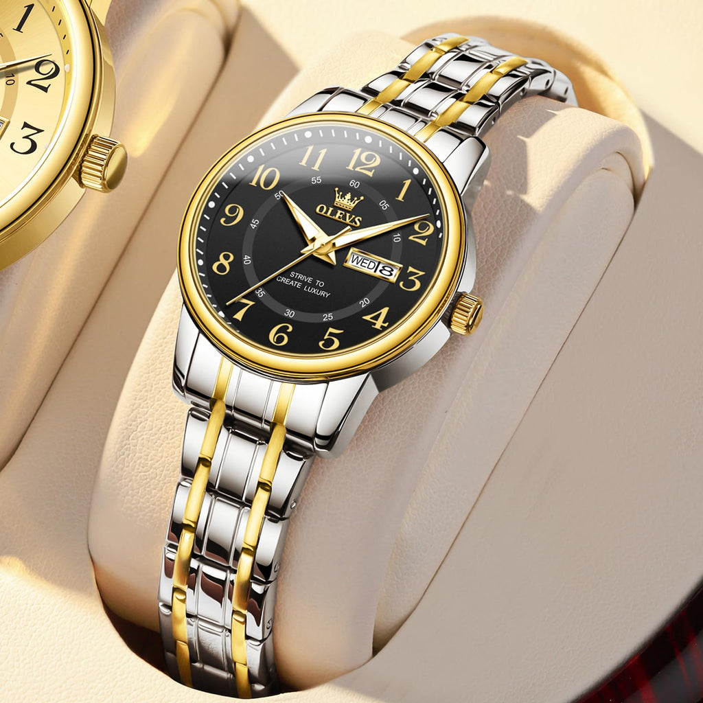 OLEVS Watch Women Two Tone Watches for Women with Date Dress Womens Watches for Small Wrists Luxury Easy Read Womens Watch Waterproof Blue/Black/Gold/Silver Dial Reloj para Mujer