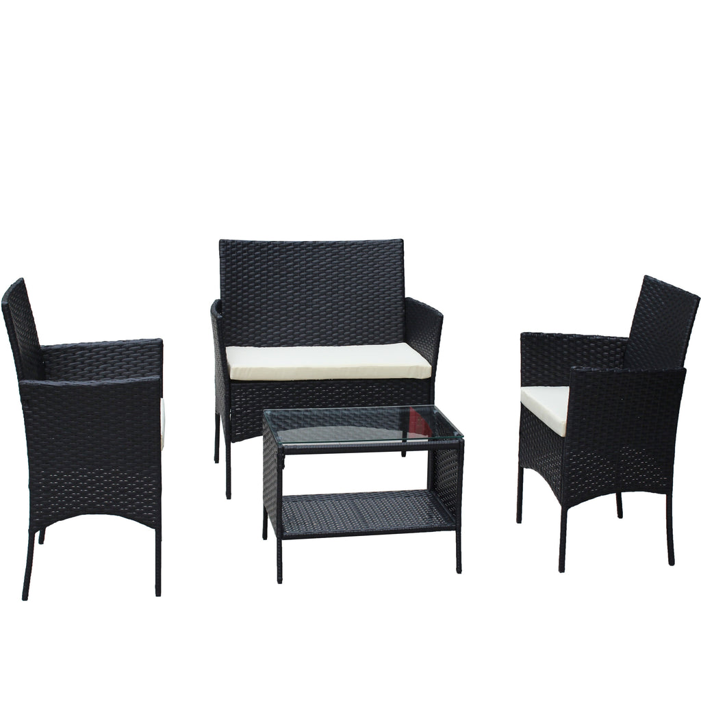 4 PC Rattan Patio Furniture Set with Cushioned Sofa - Black