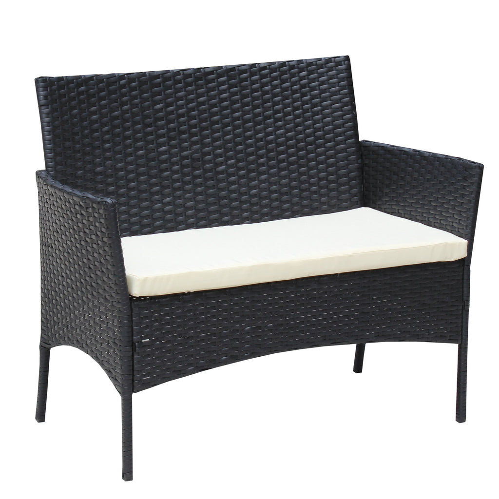 4 PC Rattan Patio Furniture Set with Cushioned Sofa - Black
