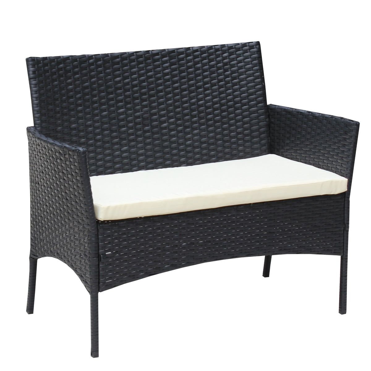 4 PC Rattan Patio Furniture Set with Cushioned Sofa - Black