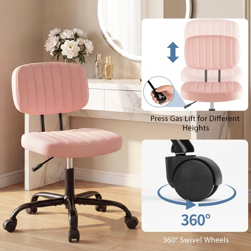 Adjustable Height Armless Office Desk Chair | White
