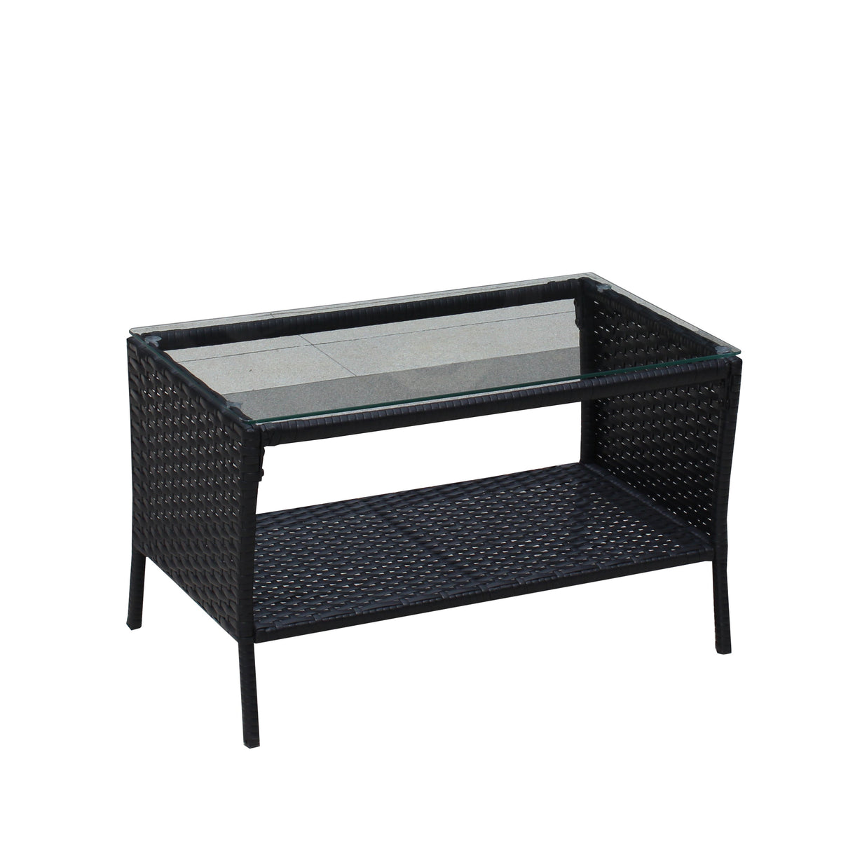 4 PC Rattan Patio Furniture Set with Cushioned Sofa - Black