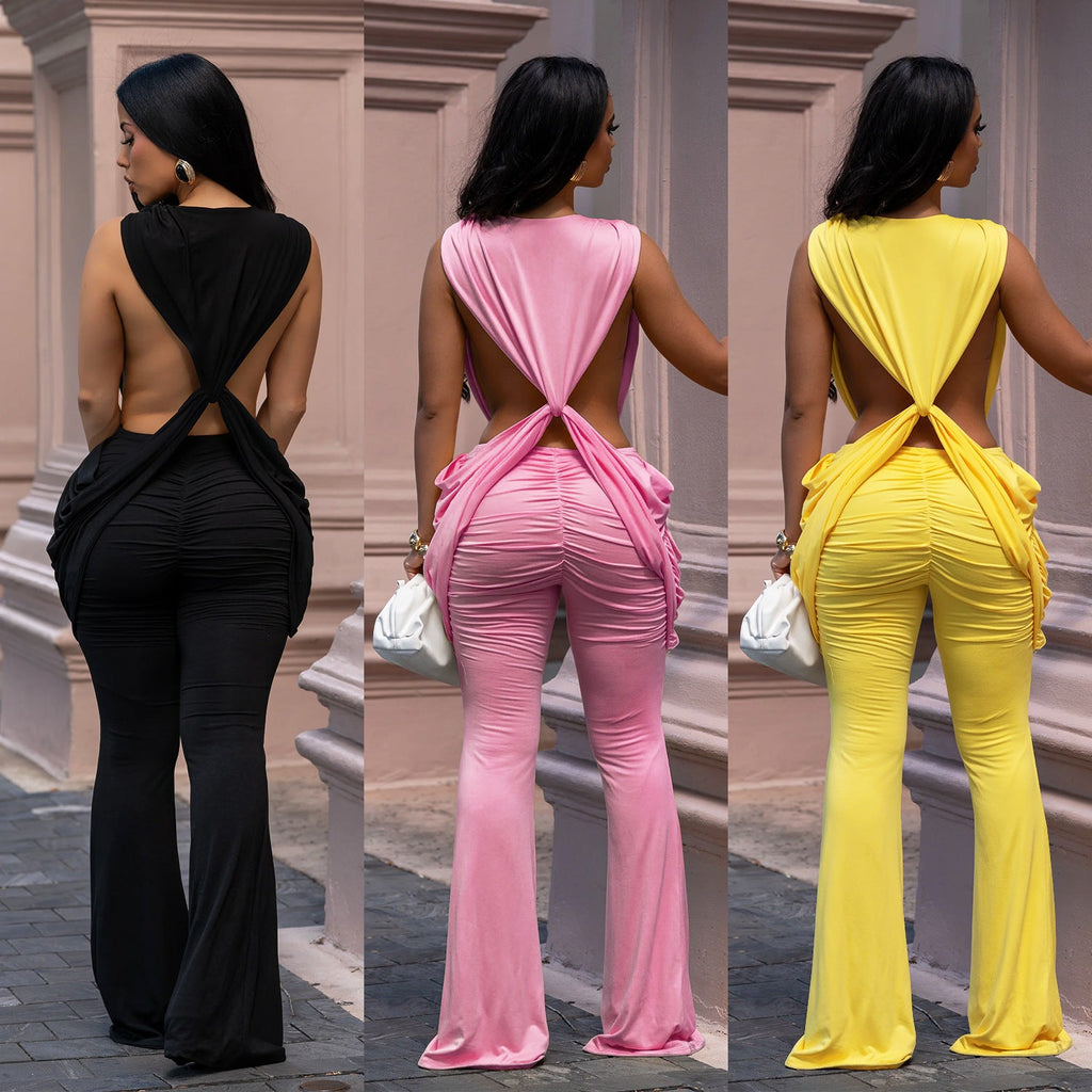 C7722 Cross-Border Aliexpress Amazon European And American Fashion Women's Clothing Sexy Backless Solid Color Bodycon Jumpsuit