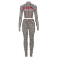 Fall Women Clothing Personalized Printed Stand Collar Top Sexy Leggings Set