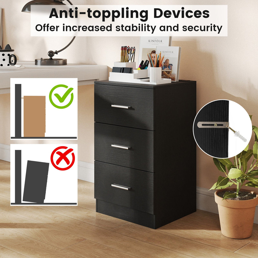 Set of 2 Nightstand with Charging Station End Table with 3 Storage Drawers Bedside Table for Bedroom