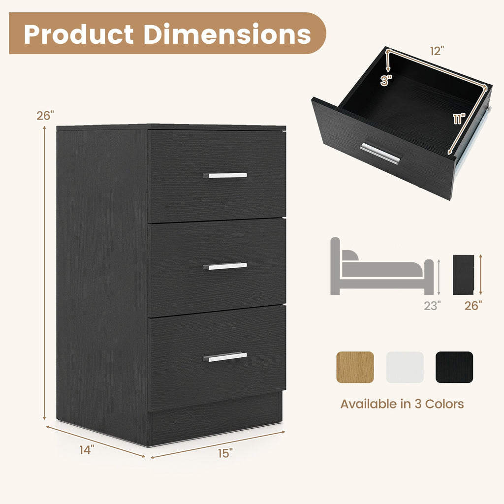 Set of 2 Nightstand with Charging Station End Table with 3 Storage Drawers Bedside Table for Bedroom