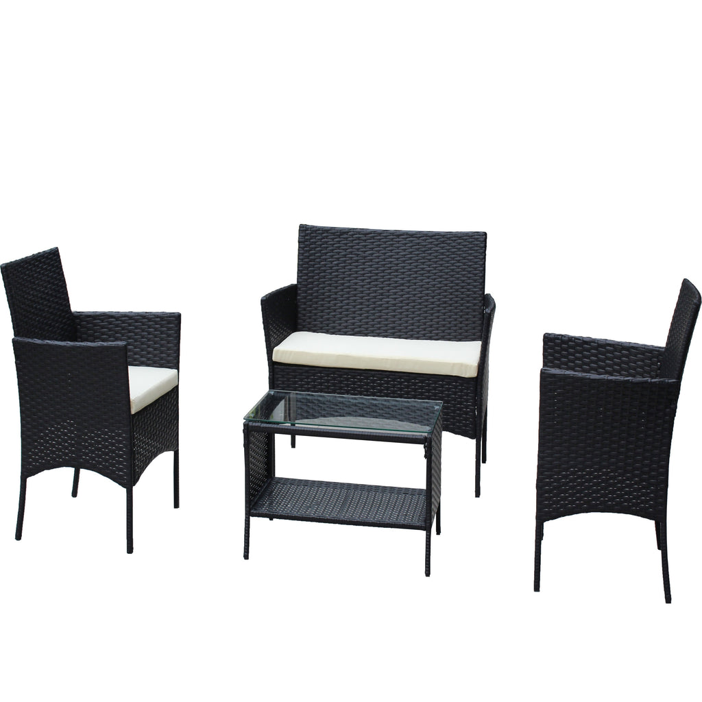 4 PC Rattan Patio Furniture Set with Cushioned Sofa - Black
