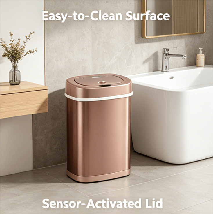 Automatic Sensor Trash Can, Stainless Steel Touch-Free Garbage Bin with Odor Sealing Lid, Waterproof Smart Waste Bin for Kitchen Bathroom Bedroom Office Home Indoor Use