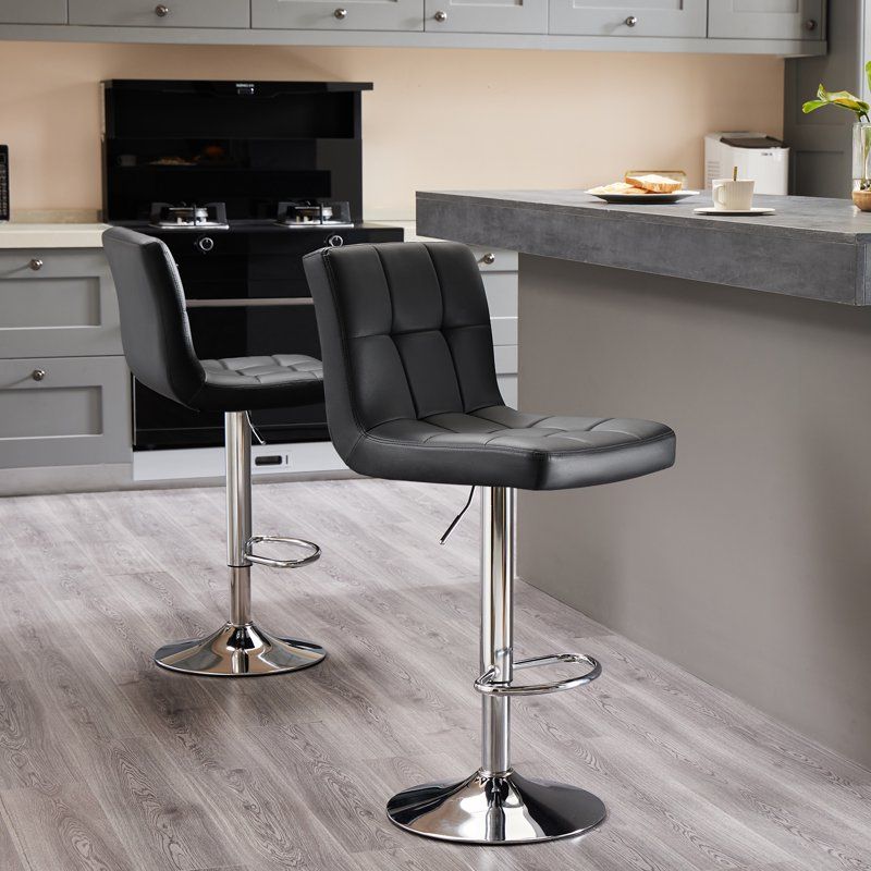 Bar Stools Set of 2, PU Leather Adjustable Swivel Barstools, Armless Hydraulic Kitchen Counter Bar Stool, Kitchen Island Chairs Set