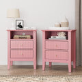 Modern Fluted Night Stand Pair - Chic Pink Wooden End Tables with 2 Drawers and Gold Handles for Bedrooms