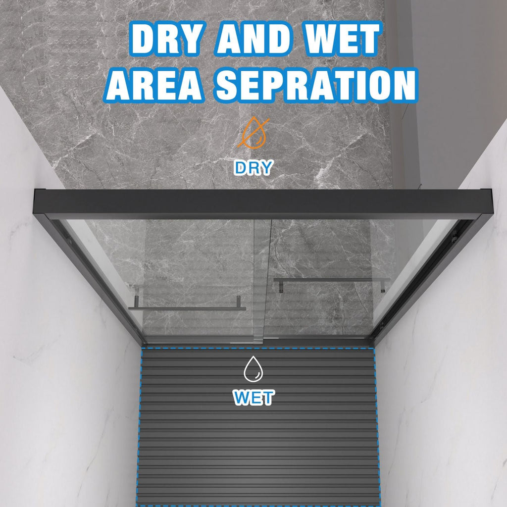 Aluminum Frame Double Sliding Shower Door, Bypass Bathroom Sliding Door with Premium 5/16" (8mm) Clear Tempered Glass, Sliding Glass, Matte Black