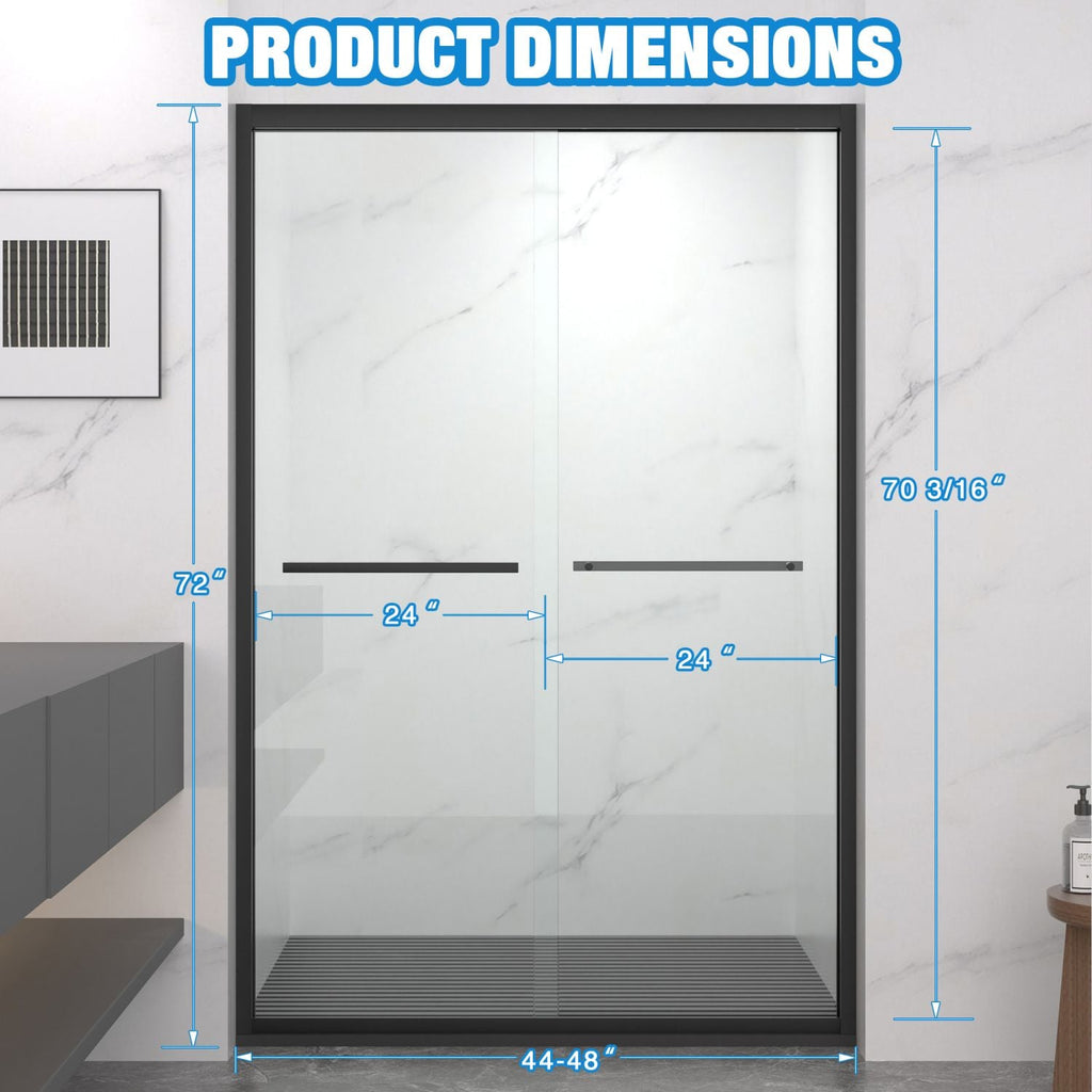 Aluminum Frame Double Sliding Shower Door, Bypass Bathroom Sliding Door with Premium 5/16" (8mm) Clear Tempered Glass, Sliding Glass, Matte Black