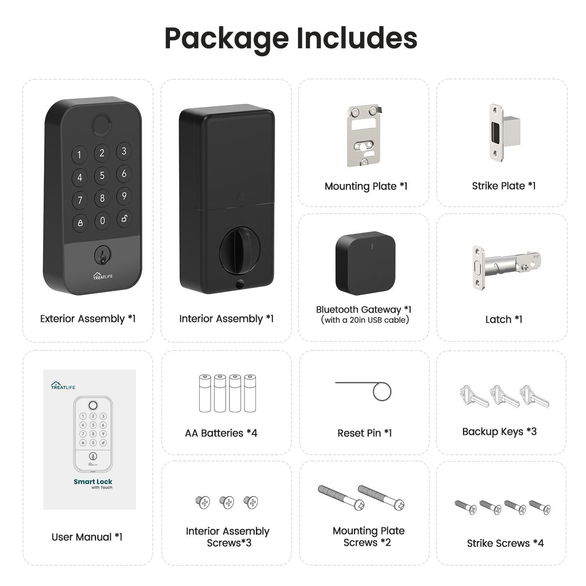 Smart WiFi Door Lock with Bluetooth Gateway, Fingerprint & Keypad Keyless Entry Deadbolt, App Remote Control, Auto Lock, Voice Control Compatible with Alexa, for Front Door