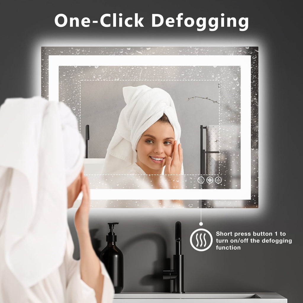 24"x 36" LED Bathroom Mirror with Anti-Fog and Backlit Memory Function Tempered Glass