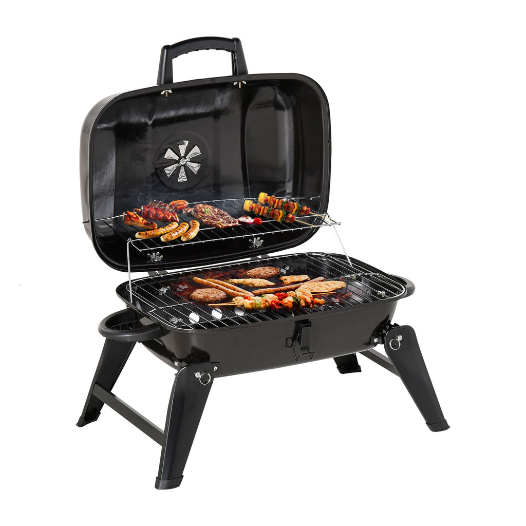 14" Portable Charcoal Grill, Tabletop Outdoor Small Grill with Heat Preservation Net, Venting System, Foldable Legs