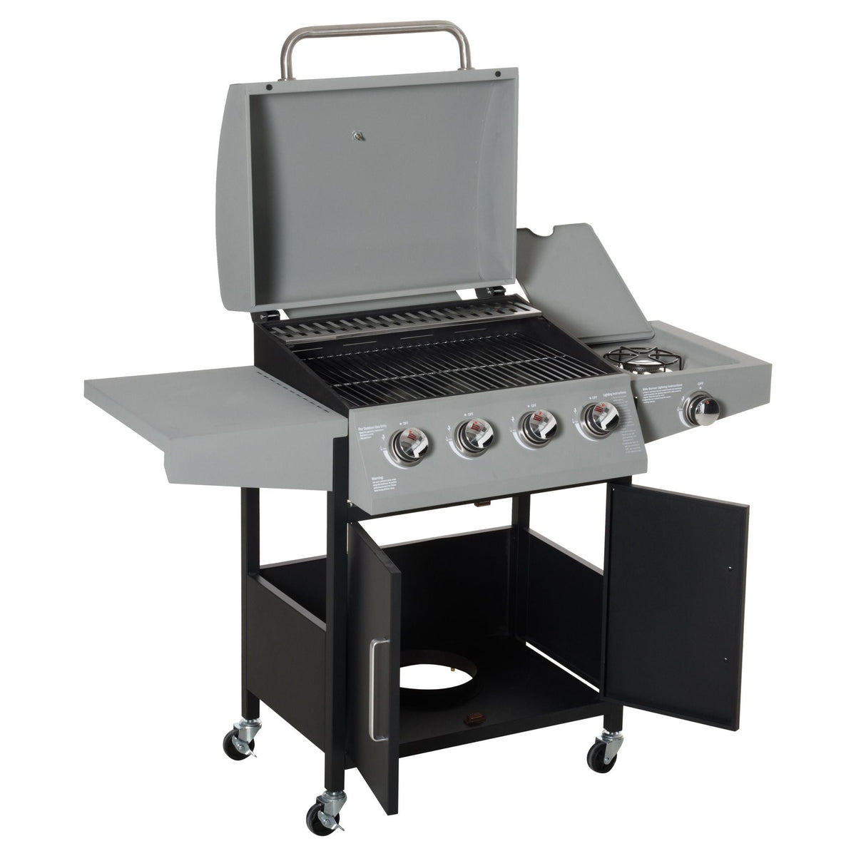 52" Barbecue Grill with Wheels, 4+1 Burner Liquid Propane Gas Grill, Outdoor Cabinet Style Silver