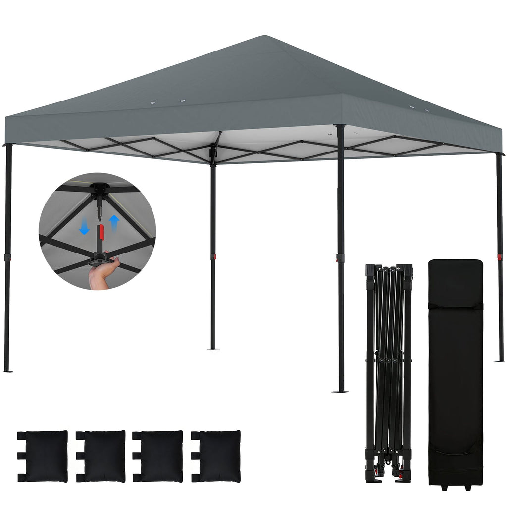 10×10 ft Pop‑Up Canopy Tent with One‑Push Setup, Outdoor Portable Instant Shelter with Roller Bag — Dark Gray