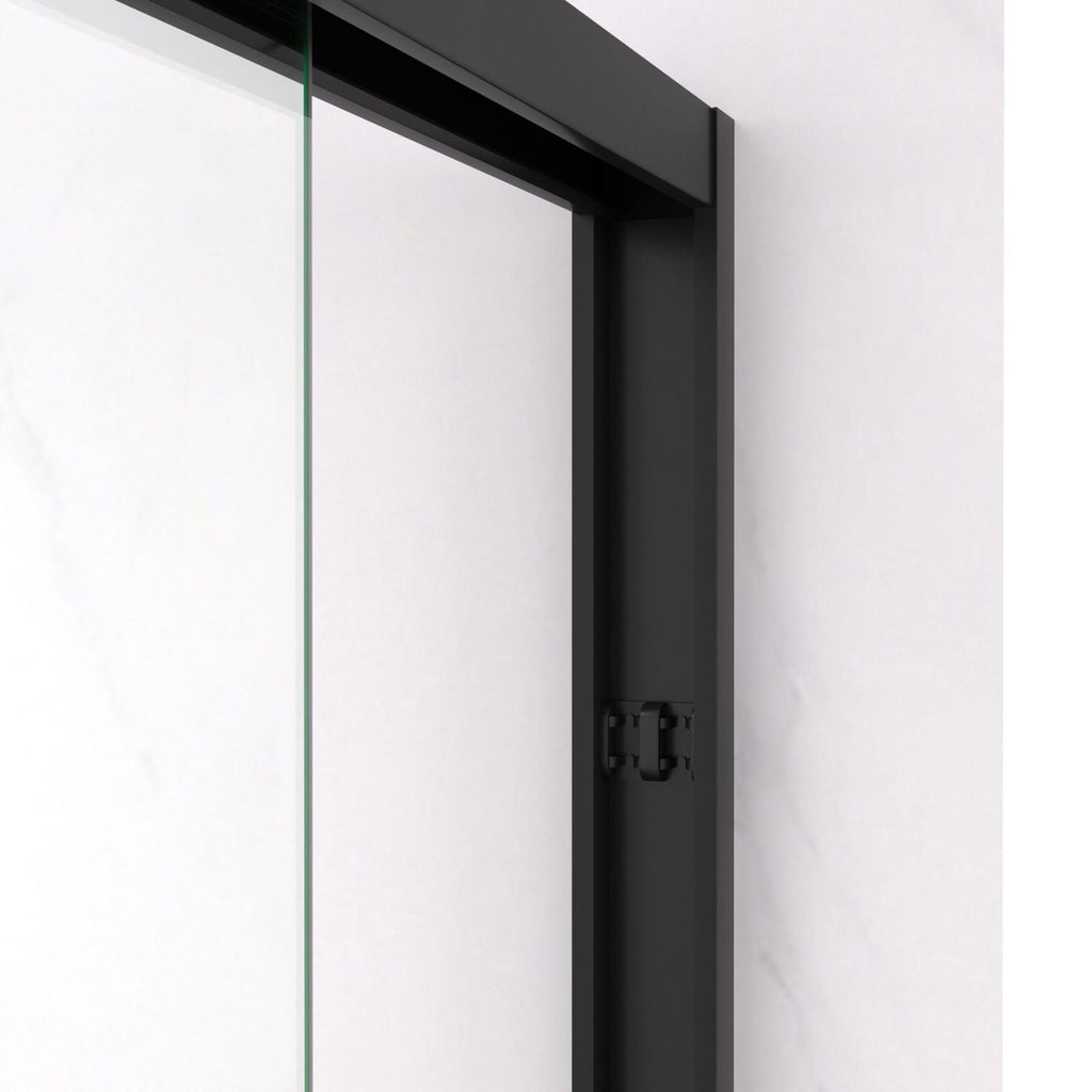 Aluminum Frame Double Sliding Shower Door, Bypass Bathroom Sliding Door with Premium 5/16" (8mm) Clear Tempered Glass, Sliding Glass, Matte Black