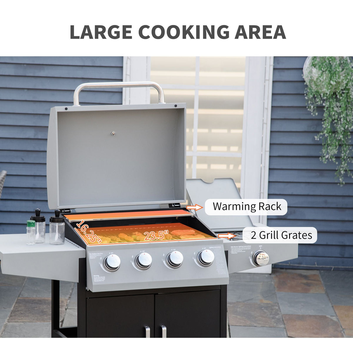 52" Barbecue Grill with Wheels, 4+1 Burner Liquid Propane Gas Grill, Outdoor Cabinet Style Silver