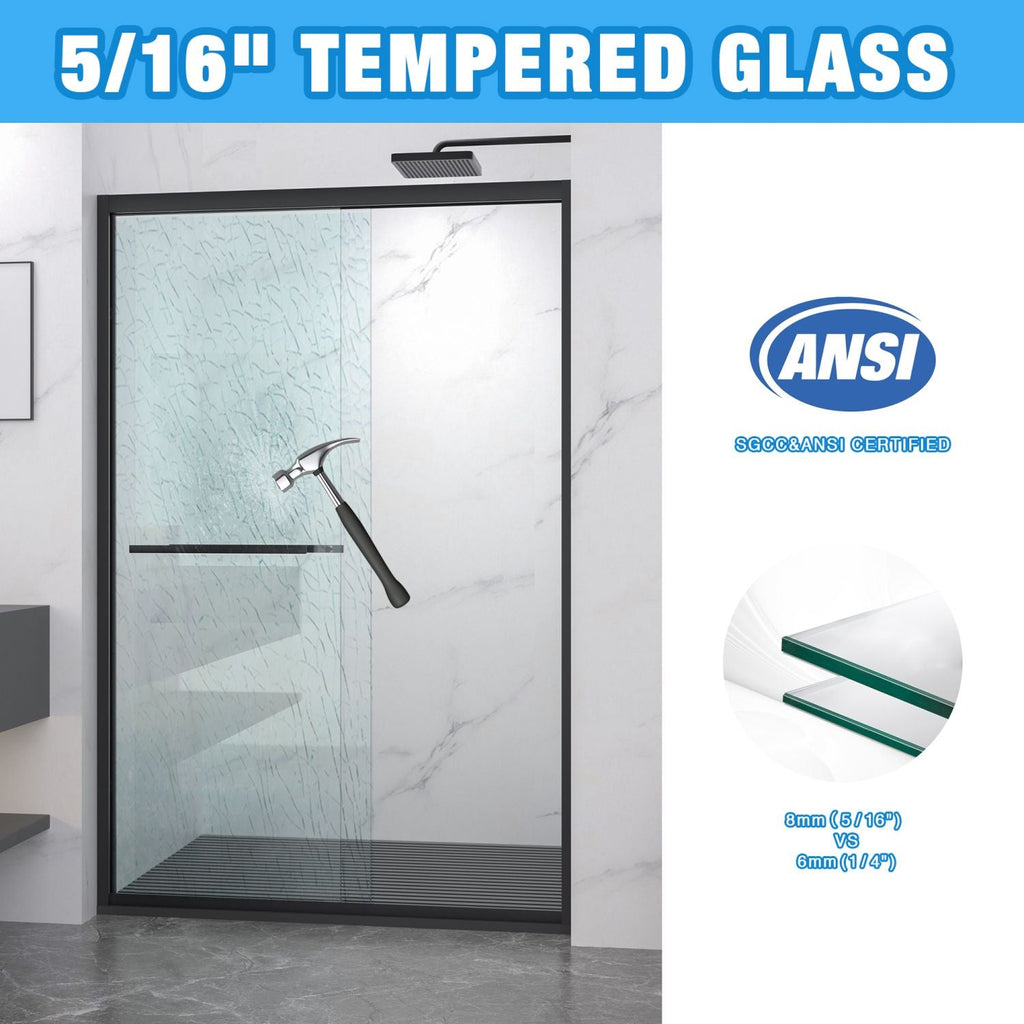 Aluminum Frame Double Sliding Shower Door, Bypass Bathroom Sliding Door with Premium 5/16" (8mm) Clear Tempered Glass, Sliding Glass, Matte Black